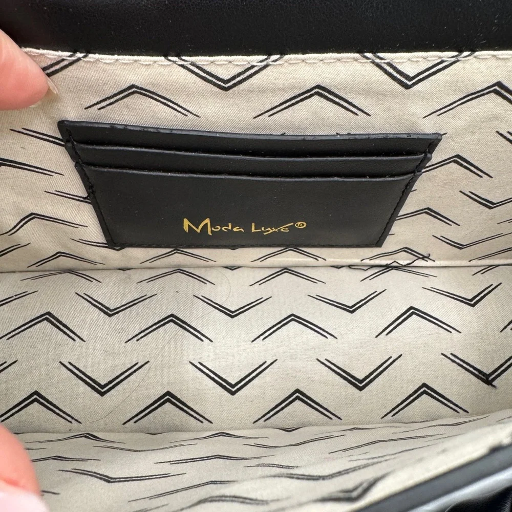 Moda Luxe Black Vegan Leather Violet Crossbody  Handbag‎ 11”LX3.5”WX5.5”H NWT